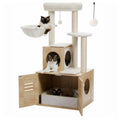 50-Inch Wooden Cat Tree Condo | Large Hammock Top Perch | Suitable for Large Cats