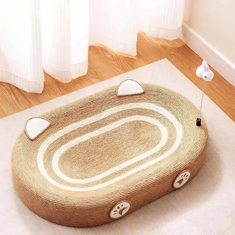 Dual-Purpose Cat Scratcher Bed | Large Sisal Scratching Pad | With Teaser Toy | 24 × 16 Inches